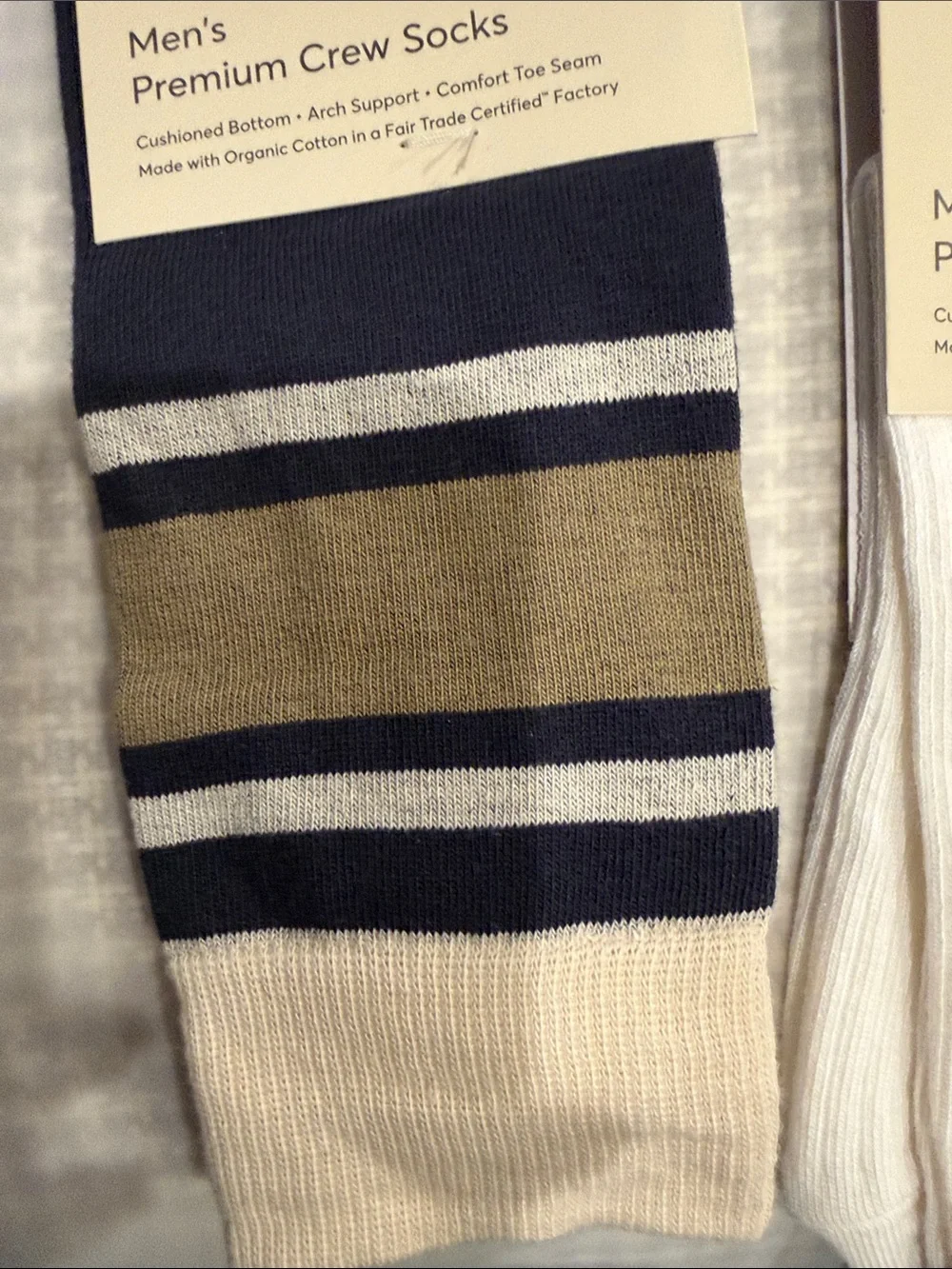 Pact Organic Cotton Blend Men's Crew Socks - White & Olive/Navy Stripes